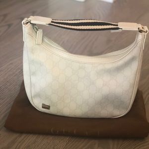 Gucci GG White/Navy Coated Canvas Shoulder Bag